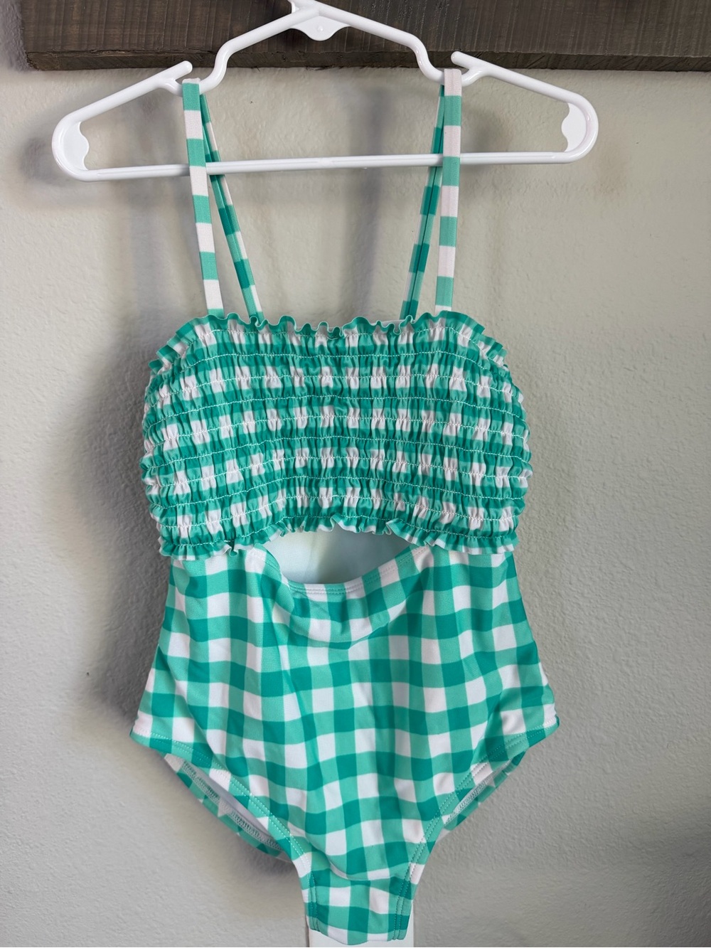Cat & Jack Green and White Gingham One-Piece Swimsuit